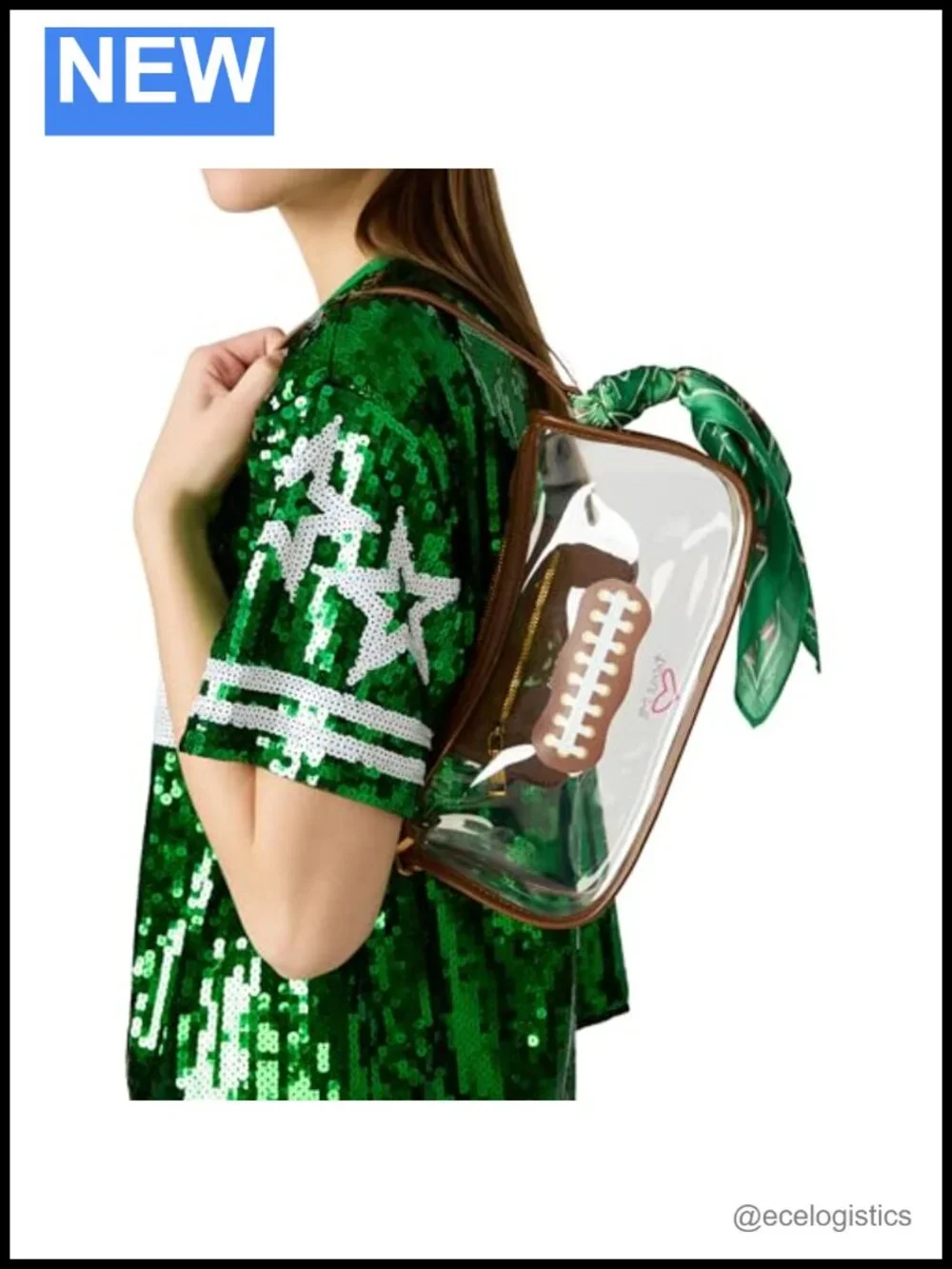 PVC Clear Shoulder Bag with Scarf Detail Zipper Closure